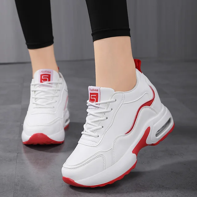 Women Spring Casual Platform Shoes Fashion High Heels Woman Wedges Sneakers Shoes Heigh Increasing Outdoor White Shoes