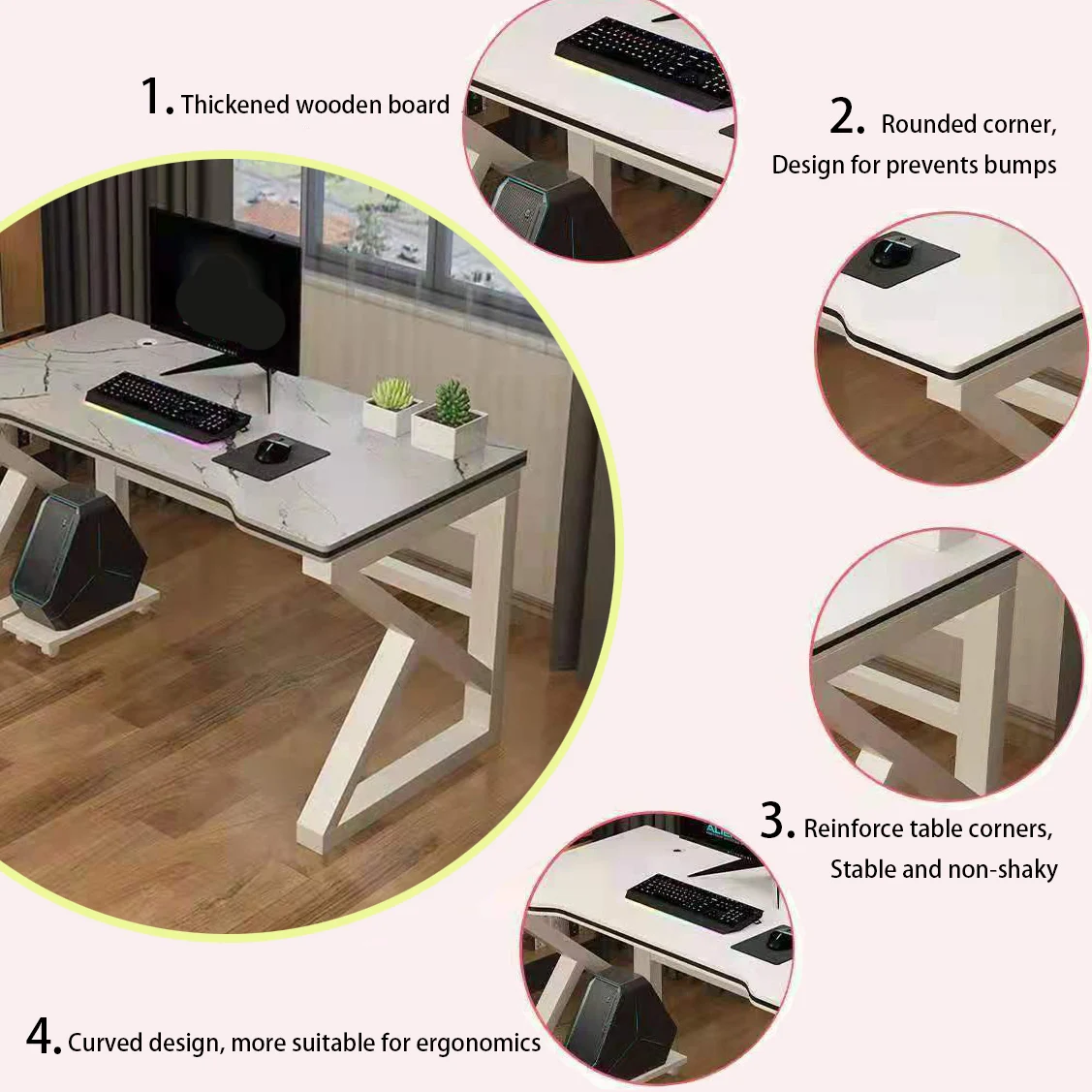 Wholesale High Quality Home PC Gaming Desk Modern Cheap Computer with Ergonomic Wood Top for Living Room School