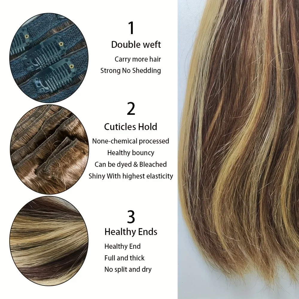 Extensions de cheveux à clipser P4/27 Color Highlight Cheveux humains raides_voghion.com