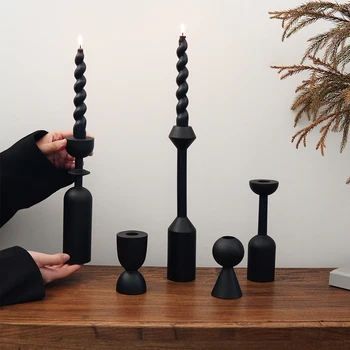 Elegant Set of Minimalist Black Candlesticks - Modern Home Decoration for Festive Ambiance
