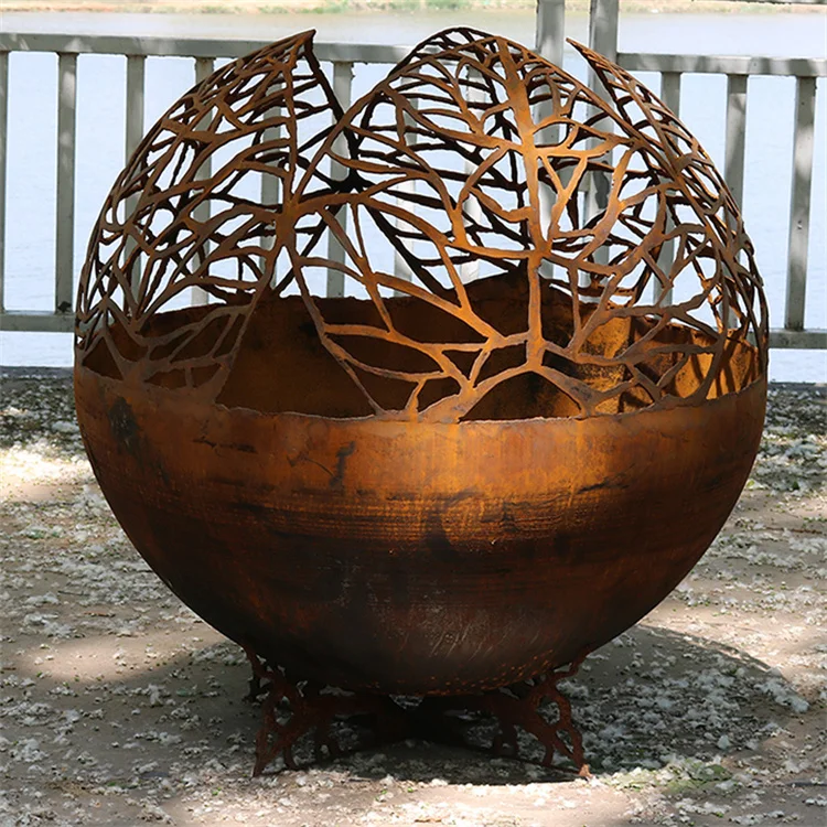 Custom Metal Globe Firepit Fire Ball Outdoor Camping Corten Steel ...