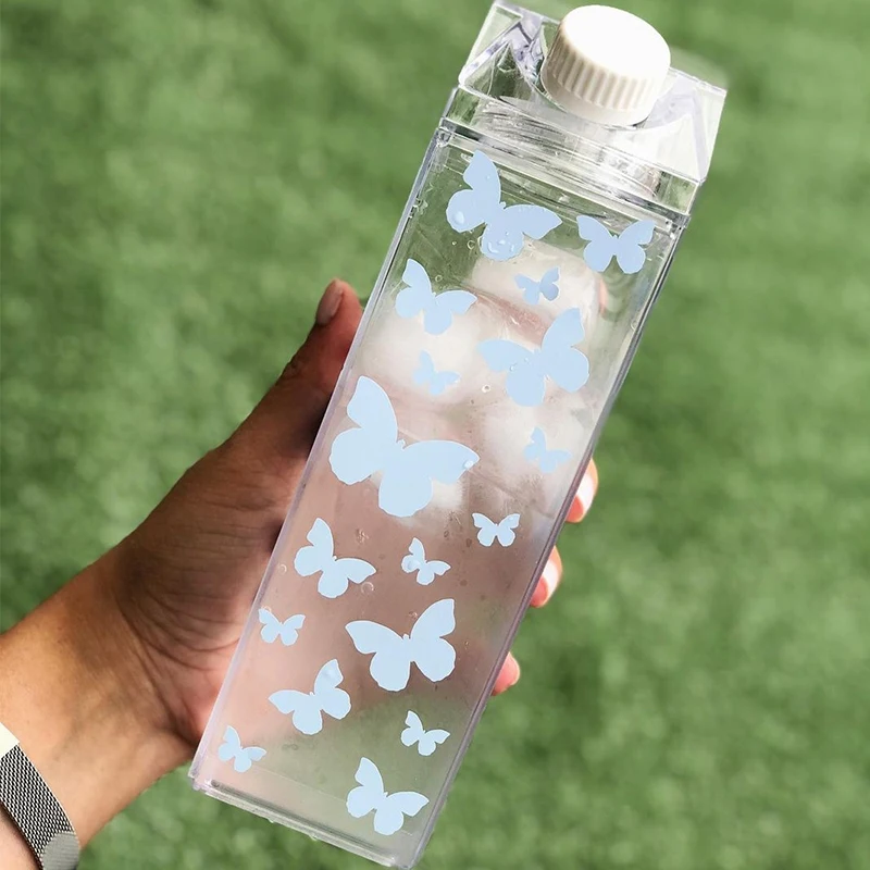 Yimaa Clear Milk Carton Water Bottle Cups Plastic Milk Juice Box  Transparent Refill Water Bottle Cute Container for Outdoor Sports Tra