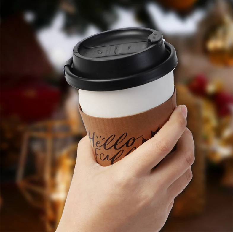 12 oz Disposable Custom Printed Logo Kraft Paper Coffee Cup Sleeve With Logo Biodegradable