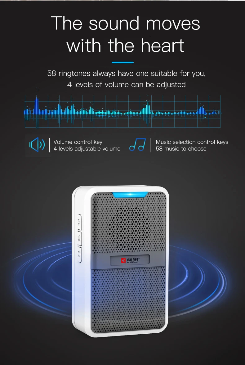 Kerui multifunctional smart ring door bell wifi home alarm wireless doorbell and button