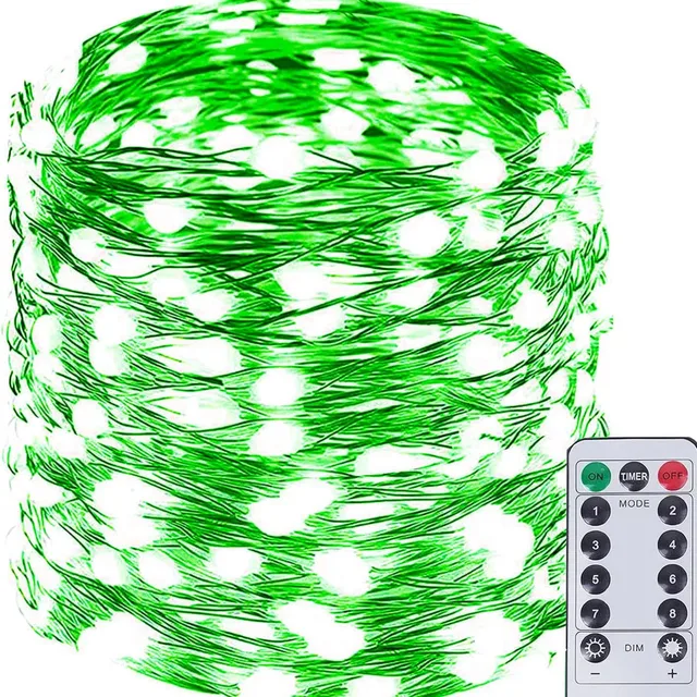 8 Modes USB Powered With Remote Control LED Copper String Lights Fairy String Lights Christmas Party Decoration(green)