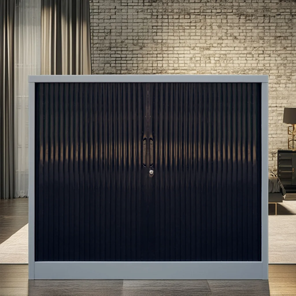 Modern Double Sliding Door Rolling Shutter Storage Steel Cabinet Tambour Door Top Filing Cupboard for Home School Hotel
