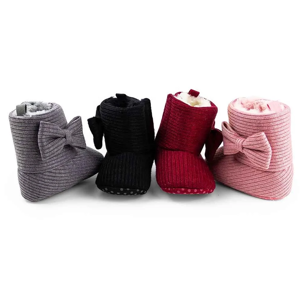 Незаменимые вязаные детские ботинки, зимняя мягкая обувь для маленьких девочек с бантом