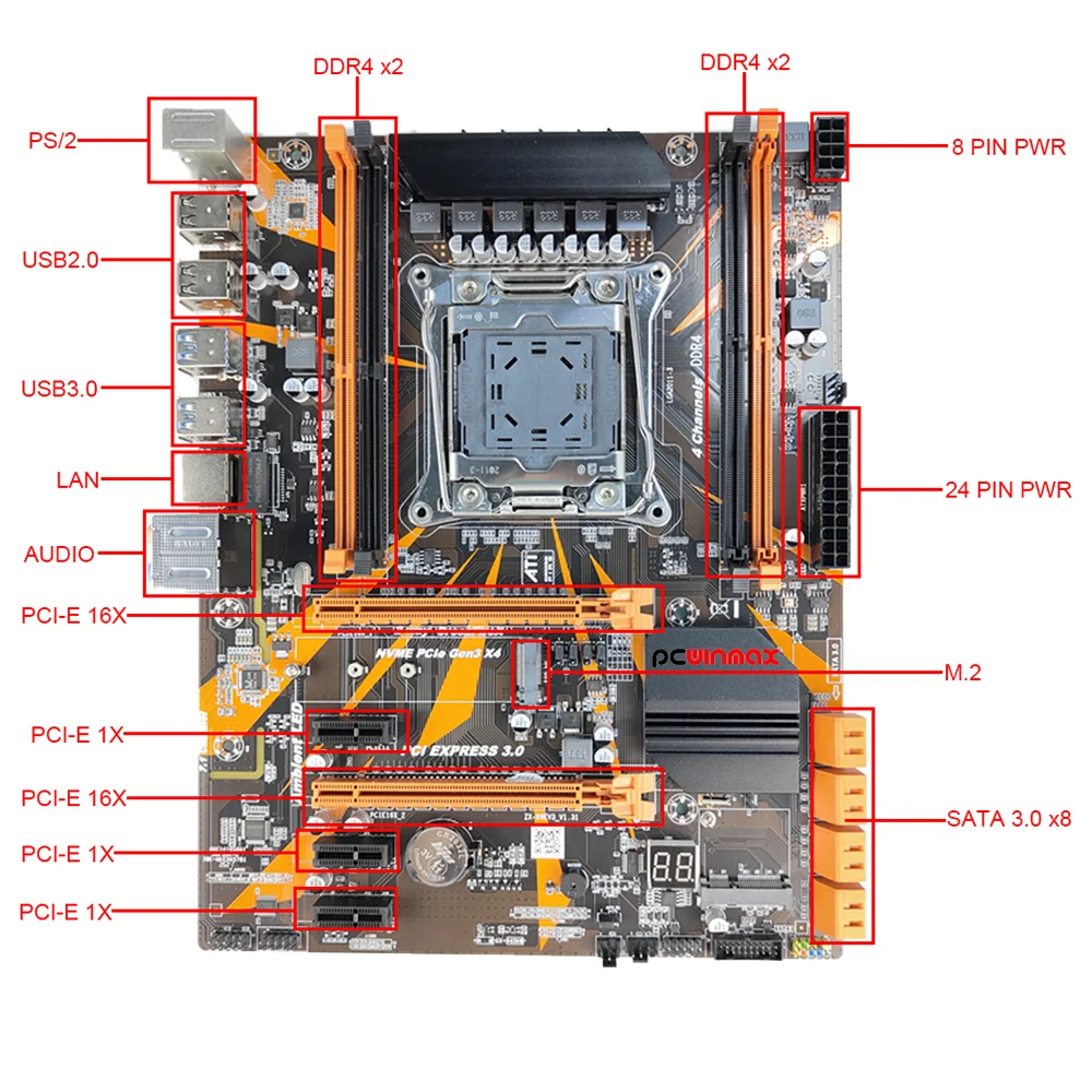 PCWINMAX OEM X99 Motherboard Combo Kit E5 Xeon 2640 2670 V3 V4 DDR4 16 GB Gaming Placa Madre X99 Combo