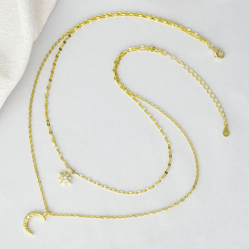 S925 Sterling Silver Star Moon Necklace