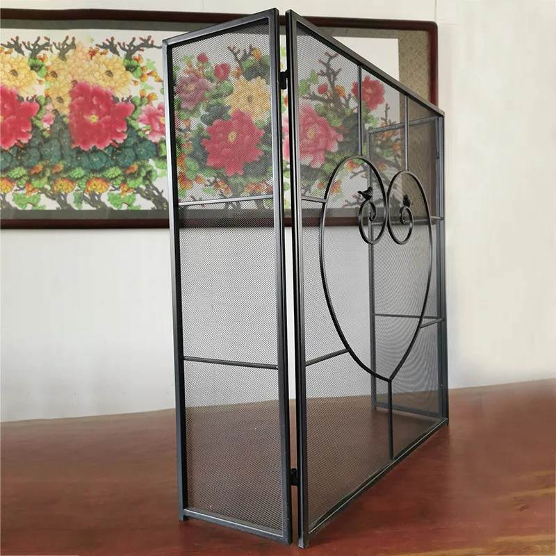 Home Decorative Indoor Fireplace Screen 3 Panel Wrought Iron Large Fireplace Screen Metal Decorative Mesh Cover