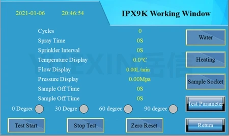 High-precision IPX9K Water Spray Test Equipment with 7-inch Touch Screen and 380V Power Supply for Battery Packs and Car Lights