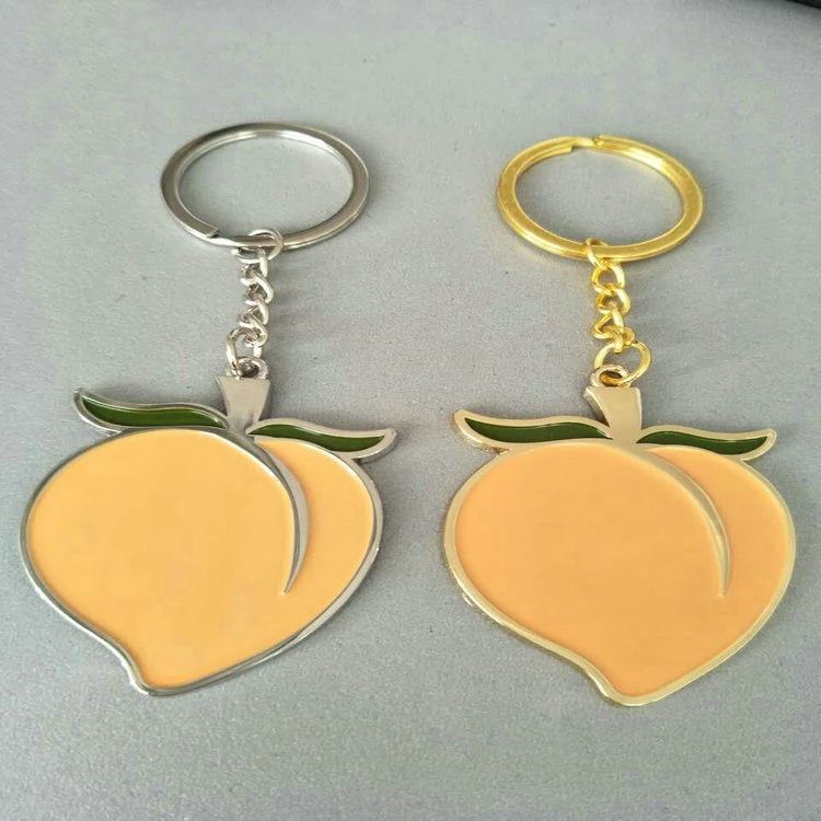 Peach Lemon Hard Enamel Gold Keychain