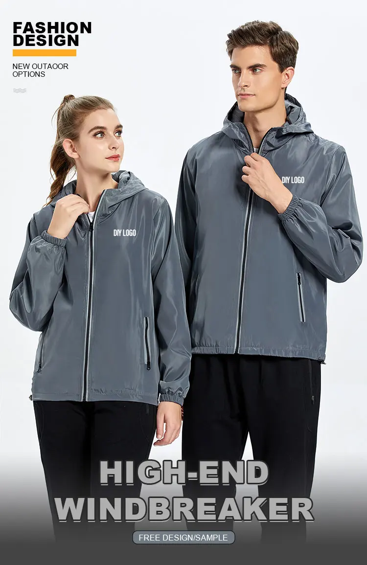 Custom Fashion Men's Lightweight Windbreaker Hoodie Jacket with Zipper ...