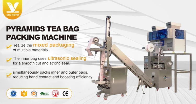 KV Fully Automatic Nylon PLA Triangle Pyramid Tea Bag Packing Machine With One Button to Switch Three Bag Shapes