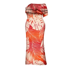 Customize Hawaii Polynesian Tribal Design Bodycon Maxi Dress Elegant  Ruffle Shoulder Dresses Plus Size Pacific Island Clothes