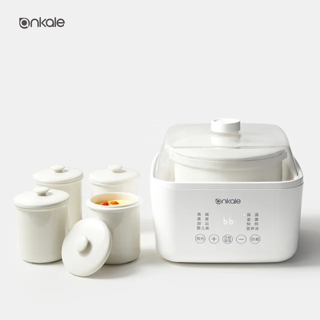 Ankale Multipurpose White Ceramic Slow Cookers Five-piece Set with LED Display Stewing Soups Pot 2.5L Electric Slow Cooker