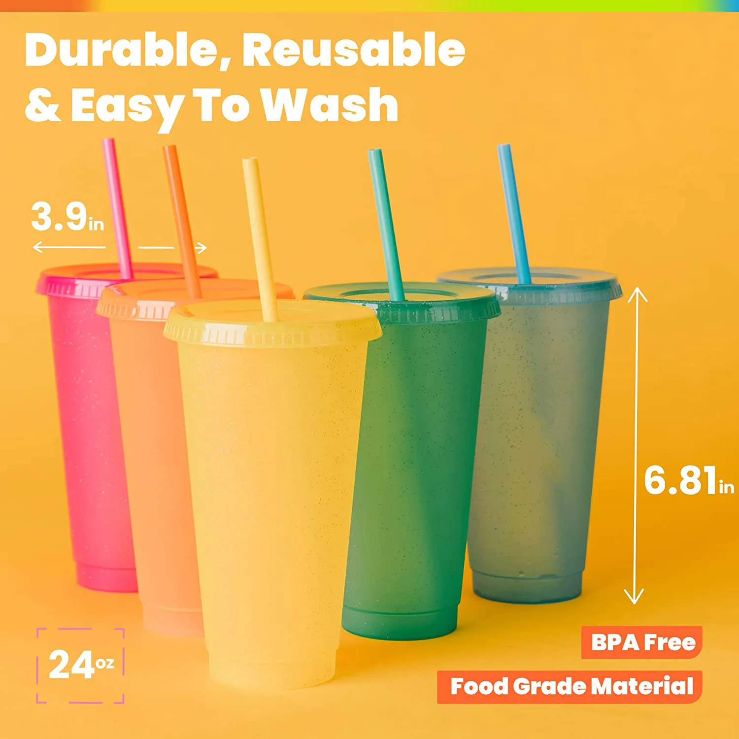 24oz Plastic Tumbler Iced Color Changing For Summer Coffee Plastic Cups With Lids With Logo