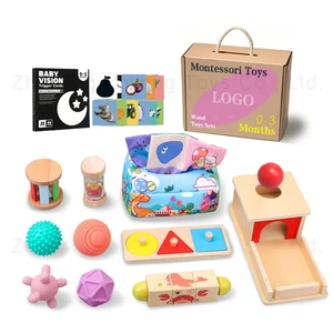 Montessori Toys for Babies 8 in 1 Baby Sensory Toy Wooden Educational Development Toys with Rainmaker &Sensory Ball&Tissue Box