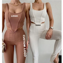 Free Custom Logo Wholesale Fashion Casual Outfit 2 Two Pcs Set Women Summer Strap Clothing For Women