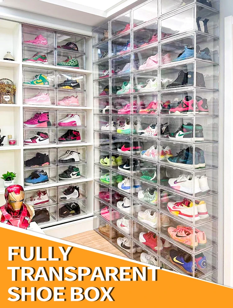 Коробка для хранения обуви на заказ складной органайзер коробка Штабелируемая прозрачная пластиковая с