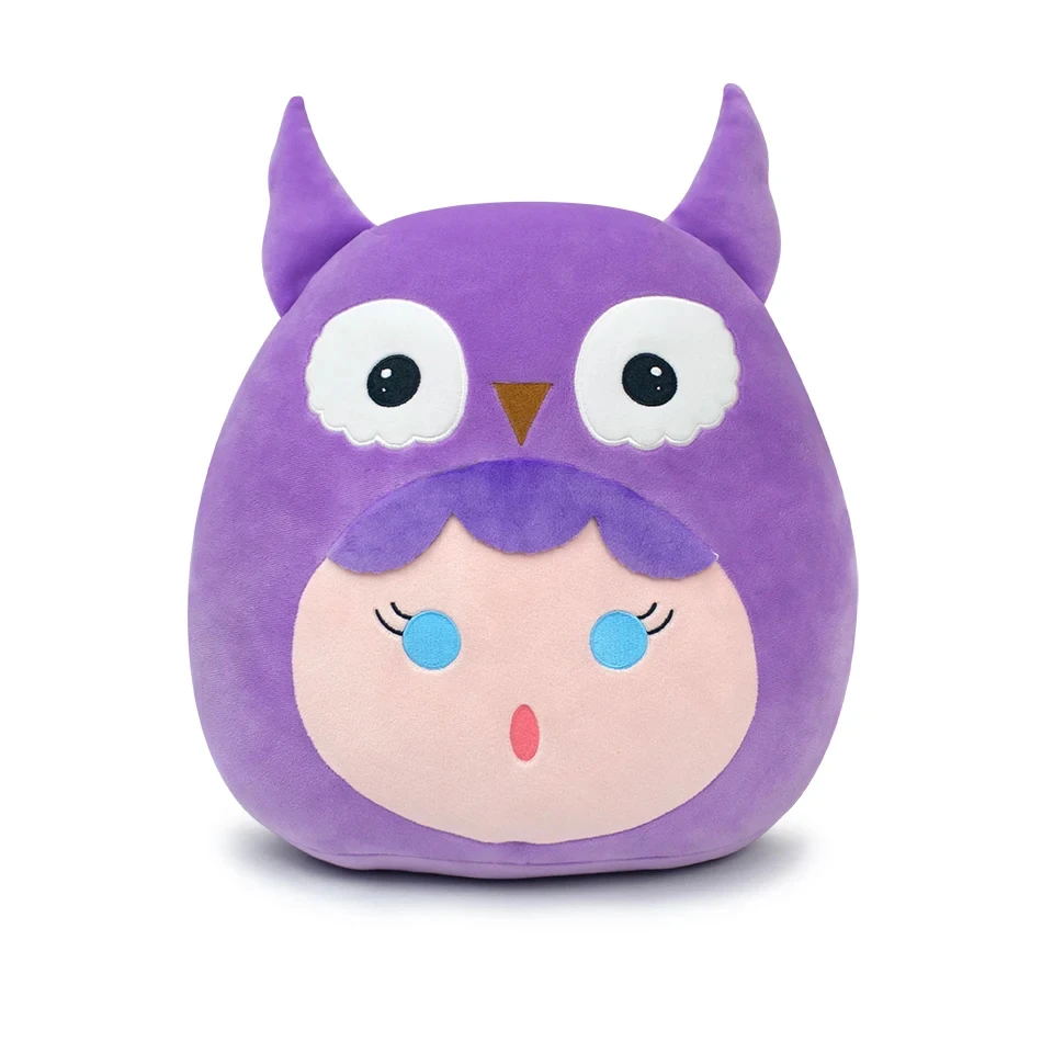 Customized Creative Purple Owl Plush Pillow 12 inch Round Kawaii Soft Fill Animal Pillow toy Gift for Boys and Girls