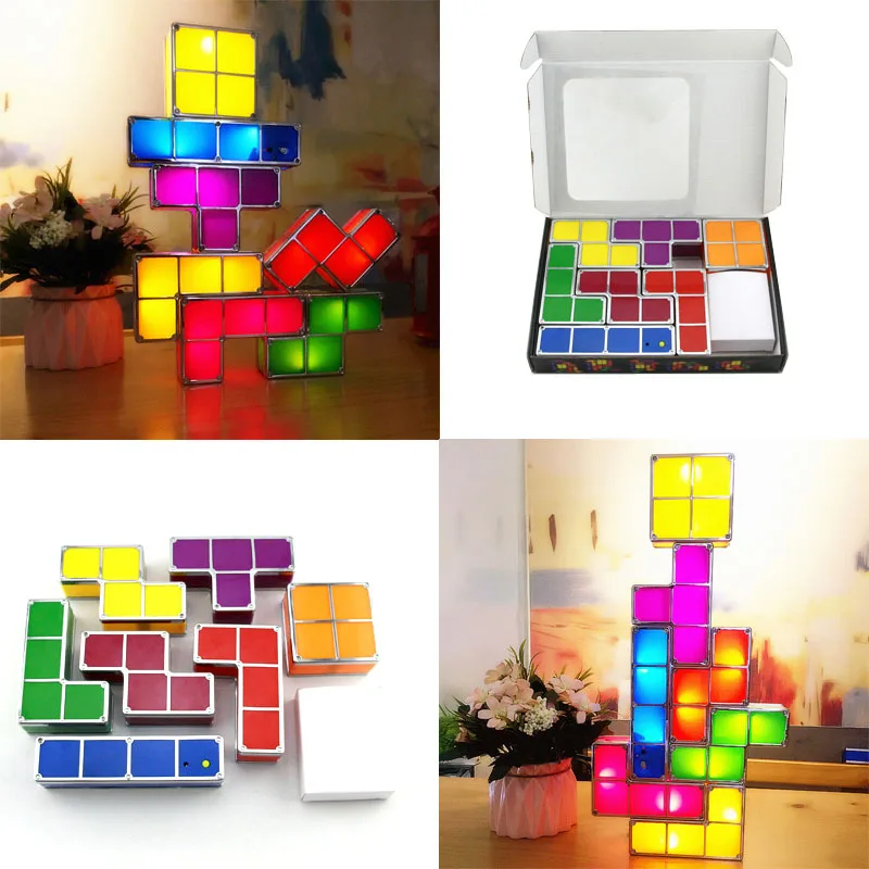 Magnetic band tangram Stackable Night Light, 7 Colors Induction  Interlocking Desk Lamp 3D DIY Magic Blocks