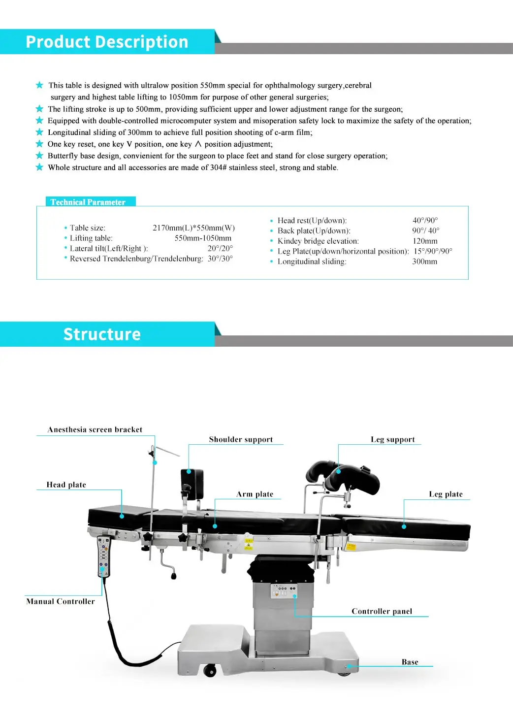 Electric operating hospital table doctor operation table