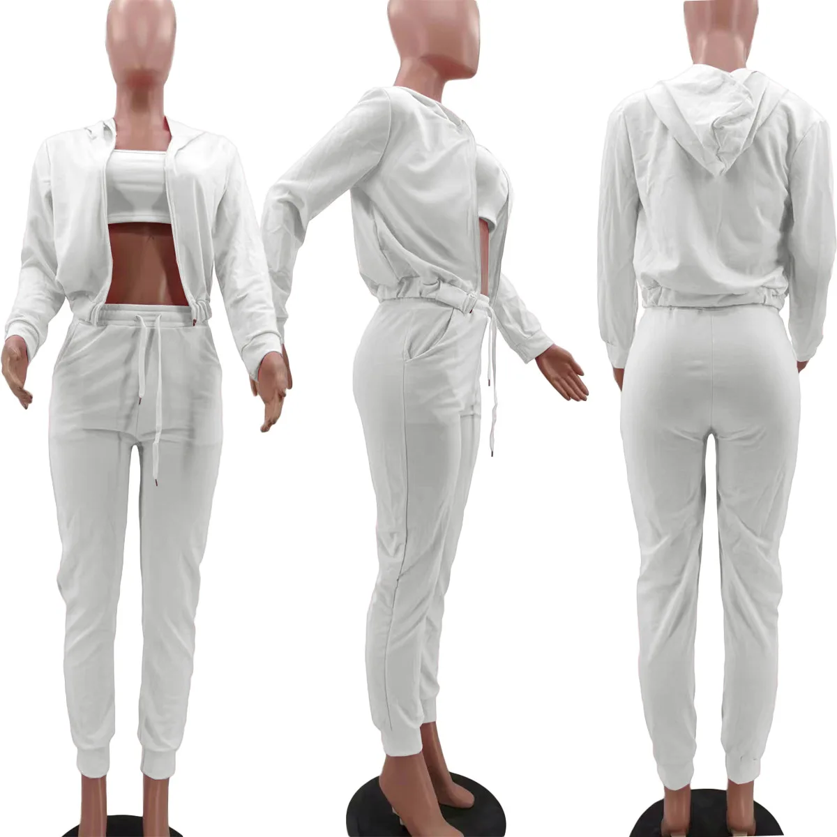 New Arrivals Women's 3 Piece Sets Crop Hooded Sweatsuit Casual Plus ...