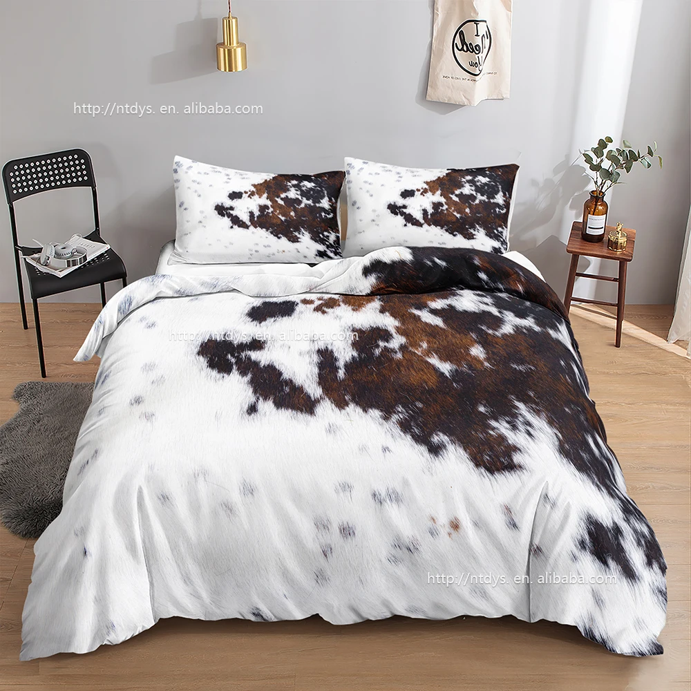 Cow Print Duvet Cover Set Queen Double Bed Brown And White Cowhide