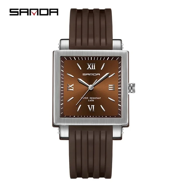 Sanda 3208 New Luxury Fashion Quartz Wrist Watch Girls Pointer Square Design Women's  Silicone Strap Wristwatches for Women Gift