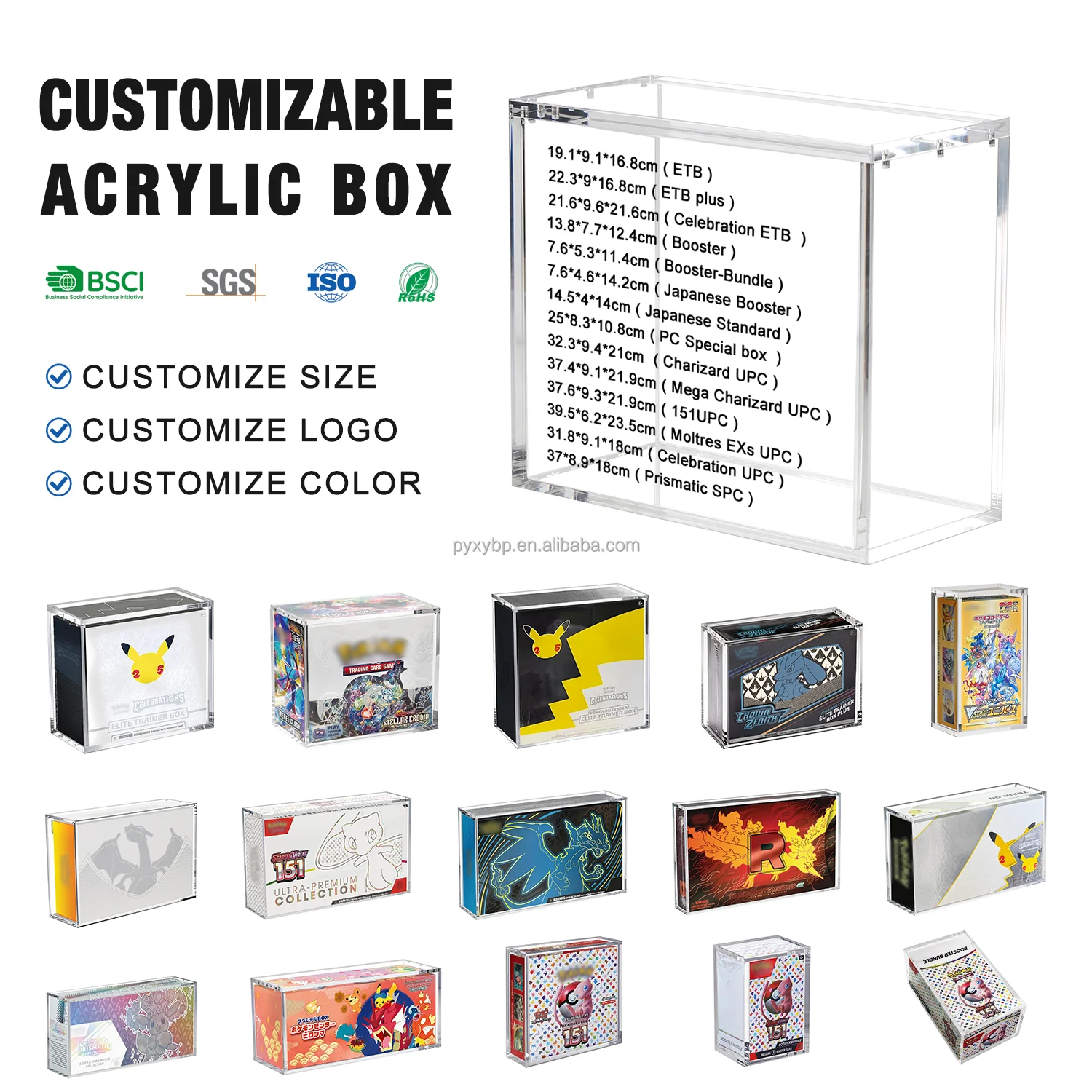 UV Acrylic TCG Game Card ETB UPC Case for 151 Booster Bundle Display Box Protective Magnetic Lid Acrylic Booster Box Cases