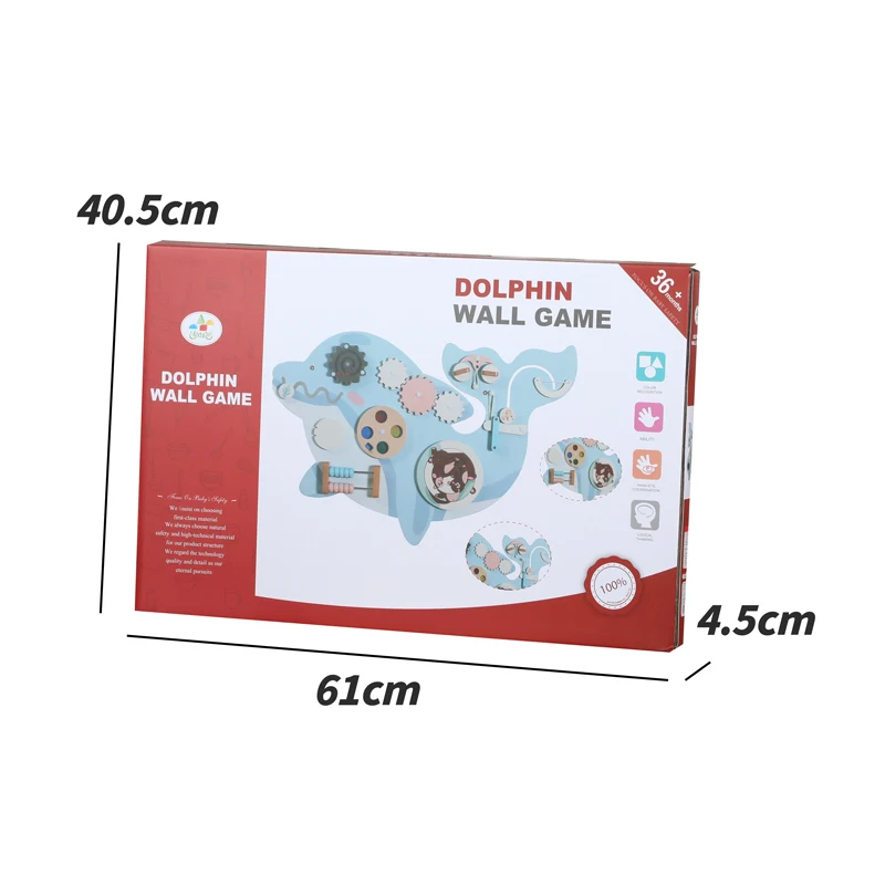 도매 몬테소리 다기능 감각 보드 벽면 게임 돌고래 바쁜 보드 어린이용 나무 장난감 교육용 완구