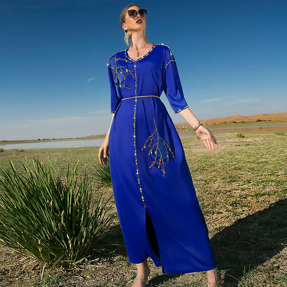 Royal Blue Long Sleeve Elegant Long Dress 2022 New Fashion Ramadan Dresses Muslim Dubai Abaya Satin Kaftan Eid Mubarak Royal Blue Long Sleeve Elegant Long Dress 2022 New Fashion Ramadan Dresses Muslim Dubai Abaya Satin Kaftan Eid Mubarak
