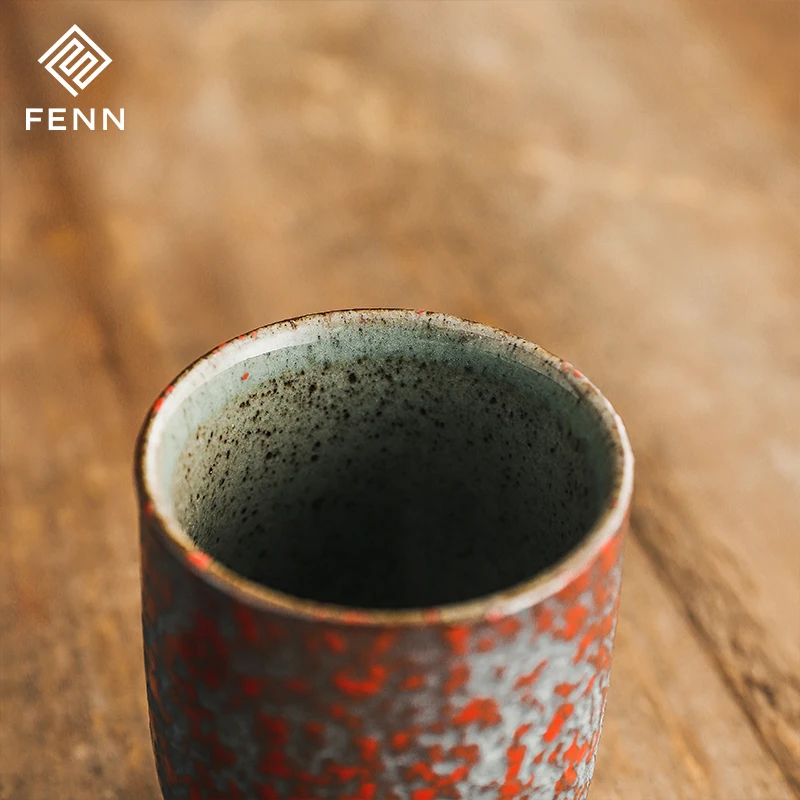 FENN Wholesale Japanese Style Retro Stoneware Kung Fu Tea Cup Ceramic Coffee Cup With Gift Custom Logo 120ml