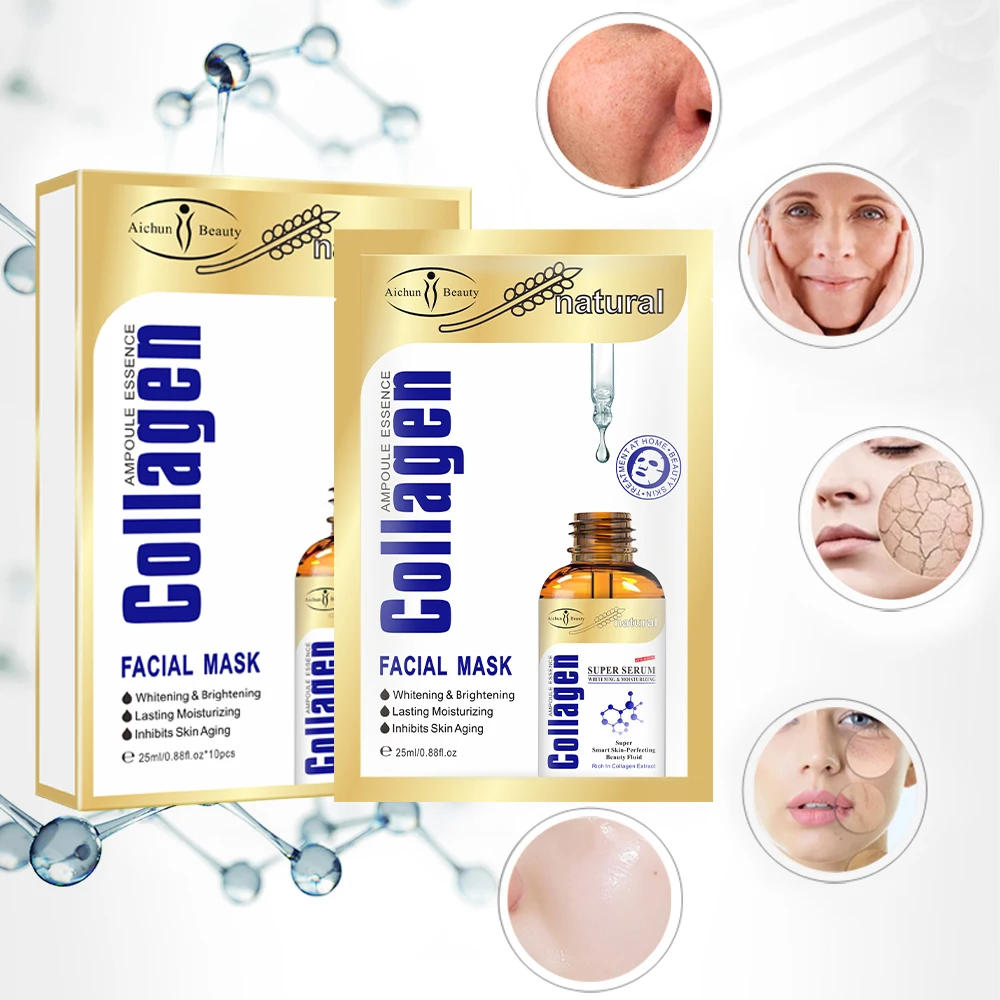 Wholesale Aichun Beauty Collagen Serum Facial Mask Natural Whitening Brightening Skin Anti-Aging Sheet Mask 25ml*10pcs From m.alibaba pic