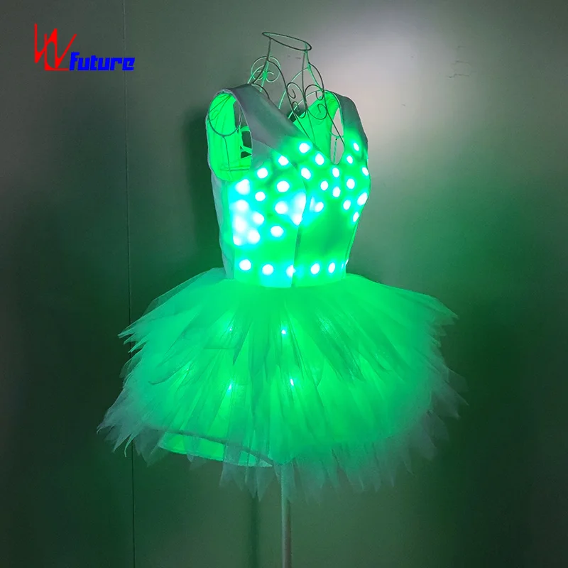LED Glowing Light up Figure Skating Dress Performance Wear Carnival Outfit  for Women Adults 1 Piece White Luminous for Ballroom