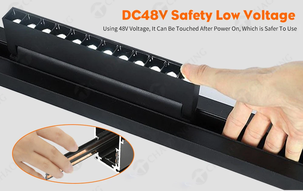 Indoor Spotlights Aluminum Linear Track Light Recessed Surface Mounted Trimless Track Light Magnetic System Low Voltage DC48V 90