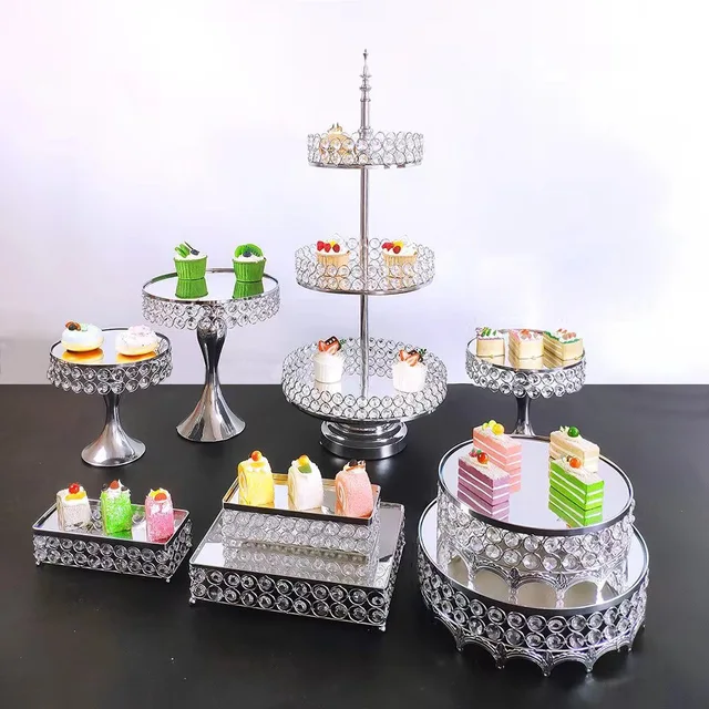 Gold silver tall cake stand set wedding tray dessert snack display table mirror style party decorative