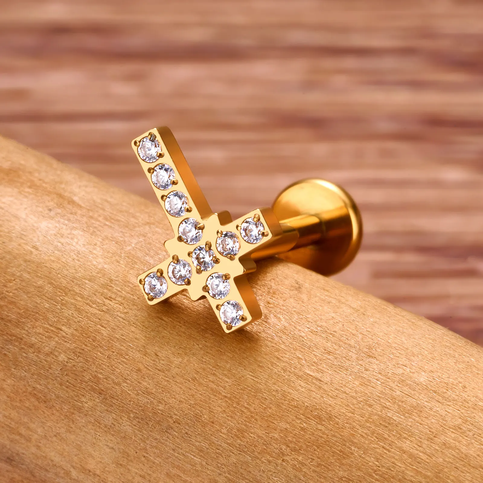 F136 Titanium Cross Internal Thread Lip Labret CZ Labret Monroe Lip  Piercing Ear Cartilage Helix Tragus Zircon Jewelry Piercing