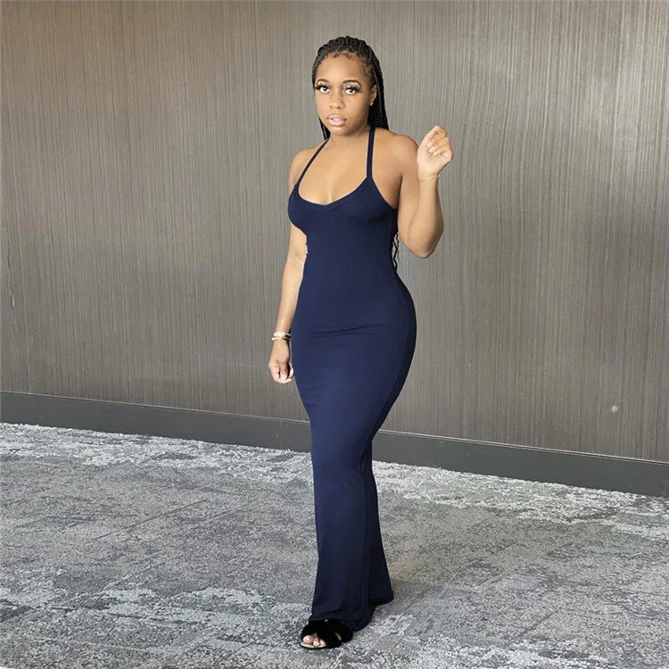 2021 Summer Plus Size Dress New Fashion Women Long Maxi Dresses Halter Sleeveless Ladies Casual Girls' Dresses