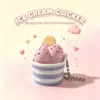 Purple striped cup, pink ice cream