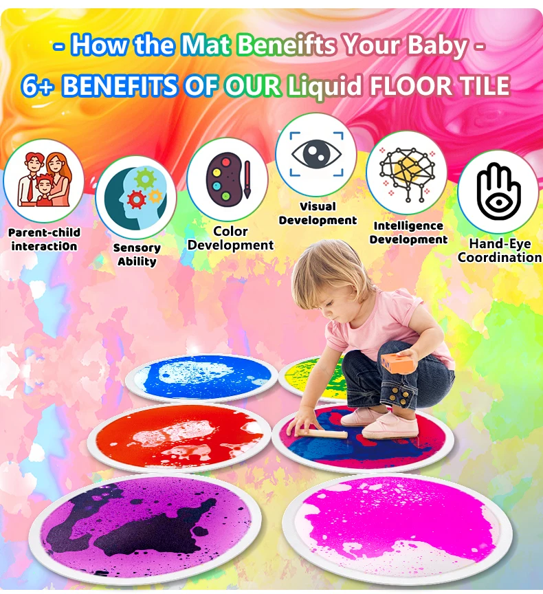 30/50 CM 4pc Sensory Room Autism Toys Therapy  Round Kids Sensory Play Mat Kindergarten Dynamic Round Liquid Floor Tiles Set manufacture