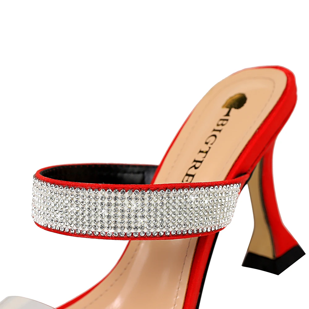 2772-1 BIGTREE Transparent Tape High Heels Square Head Hollow Out