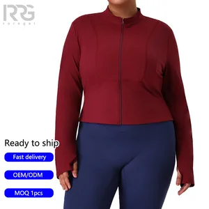 Roregal Large Nude Yoga  Stand Jacket Women'S Running Training Sports Top Slim Fit Fitness Jacket with Thumb Hole