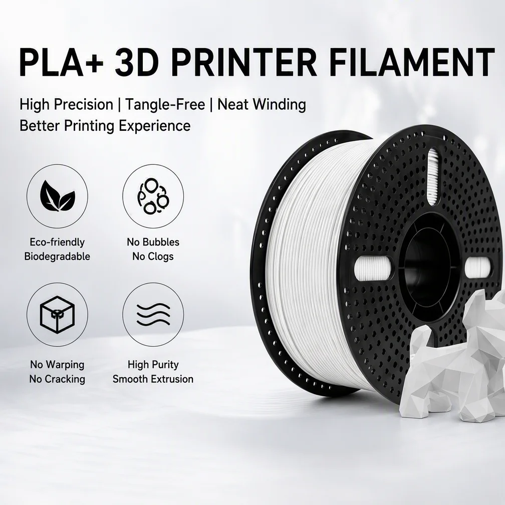 High Quality White PLA+ 3D Printer Filament 1.75mm Stable Output 3D Printing Material for Modeling Decor Smooth Surface PLA Plus