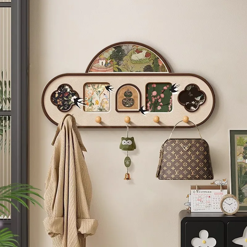 Vintage Floral Wall Hook Decor With 3D Butterflies Green Brown Prints Minimalist Home Living Room Entryway Coat Hanger