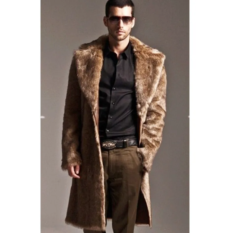 Winter Long Faux Fur Coat Men Thick Warm Fur Coat Long Sleeve Luxury Brand  Designer Men's Clothing Plus Size Business Snowsuits