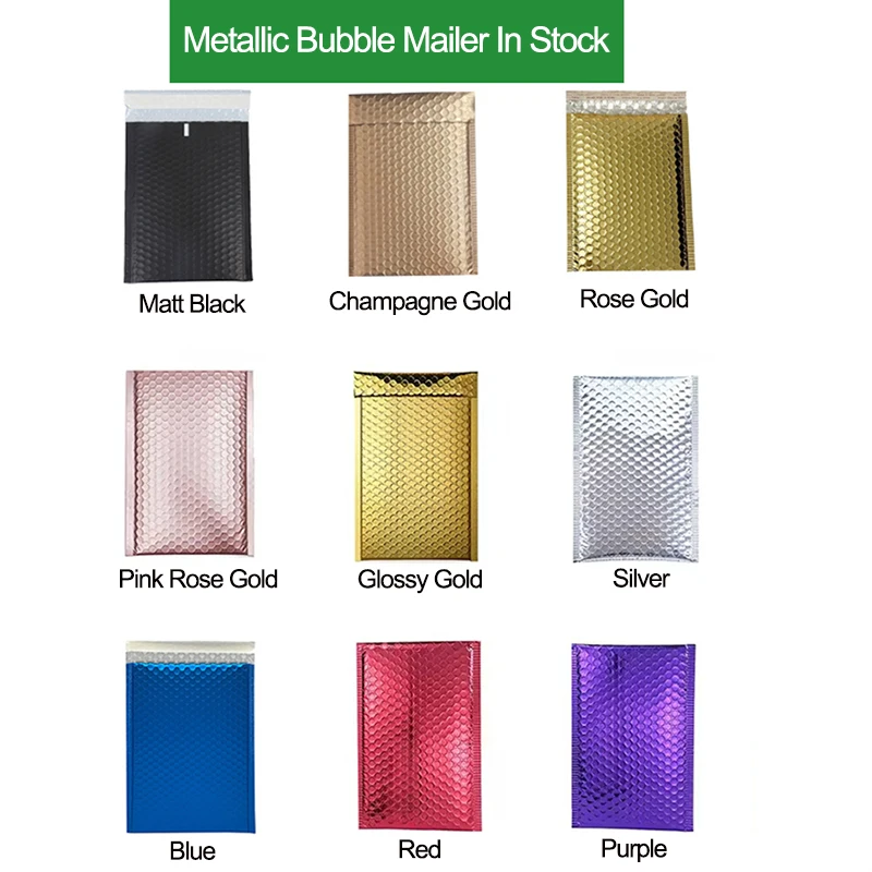 Factory Wholesale Padded Envelope Customized Logistics Packaging Printed Gold Metallic Foil Bubble Mailers with logo