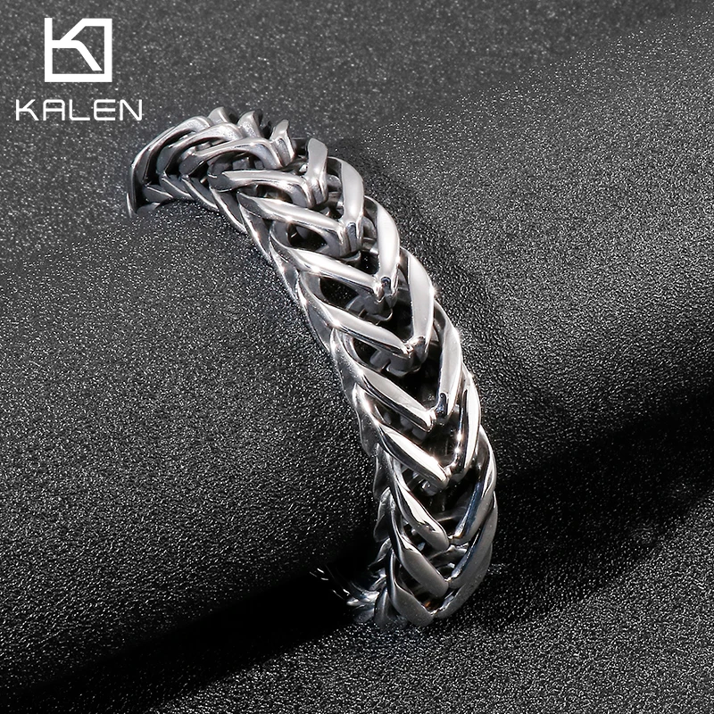 KALEN Hip Hop Franco Chain Titanium Stainless Steel Wide Bracelet Bangle