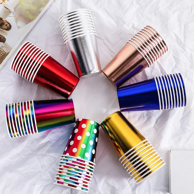 Degradable Hot Cold Drink Takeaway Gold Silver Foil Disposable Cups Commercial Paper Cup